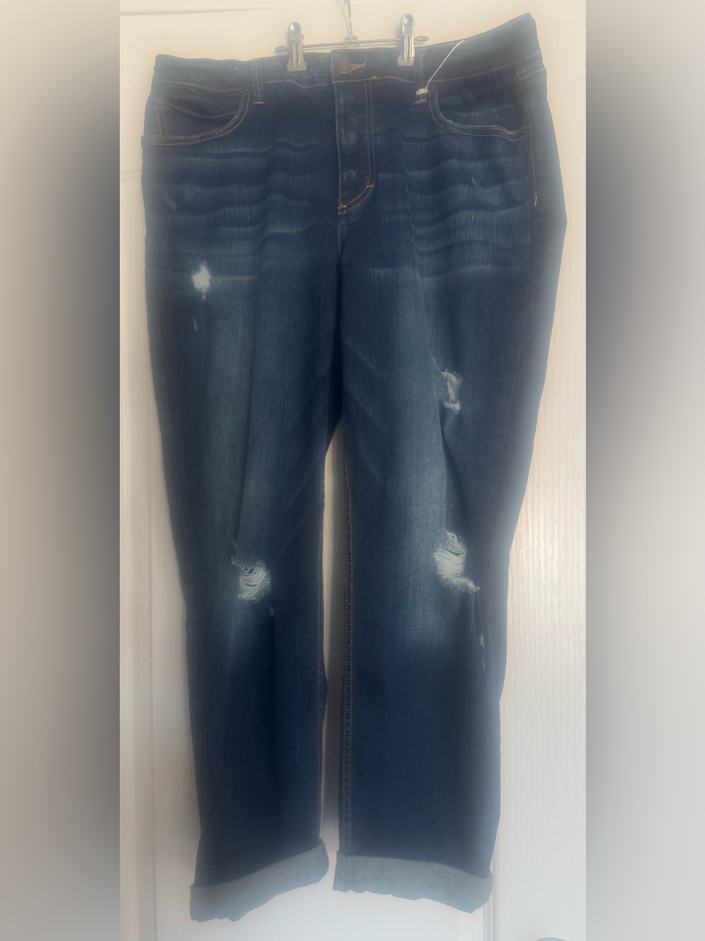 Maurices Distressed Jeans Womens Size 12 Dark Washed Ripped Denim Stretch